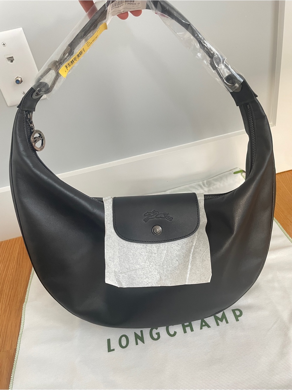 Authentic Longchamp Le Pliage Xtra Round Leather Shoulder Crossbody Bag Black